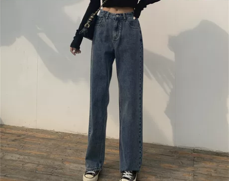阔腿牛仔裤女2020新款秋直筒宽松高腰显瘦...