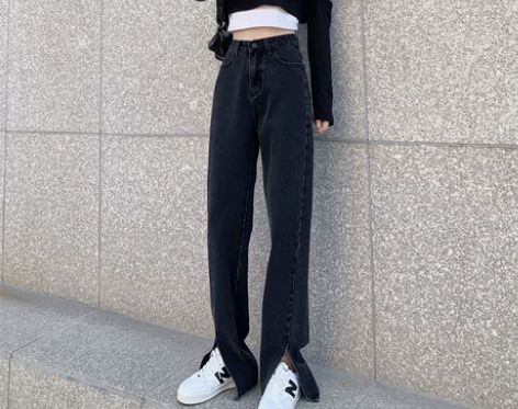 高腰微喇叭开叉牛仔裤女春装2022年新款春...