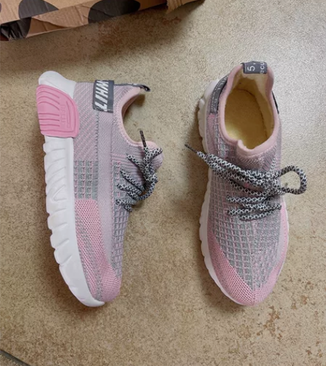 35码小清新加绒粉色飞织鞋学生板鞋运动鞋舒...