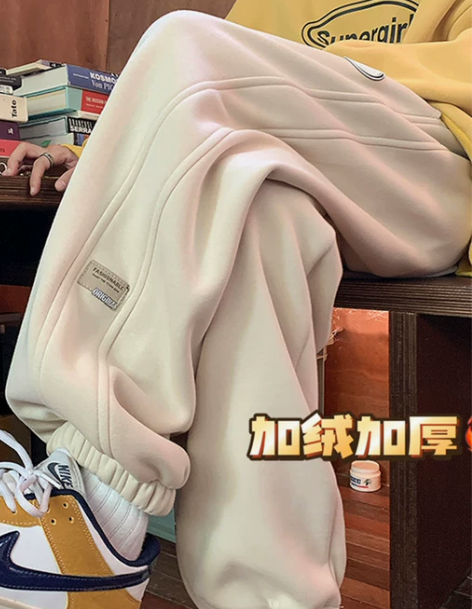 摇粒绒裤子男款秋冬加绒加厚卫裤宽松束脚运动...