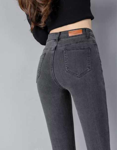 牛仔裤女 牛仔裤女裤烟灰色女小脚2022新...