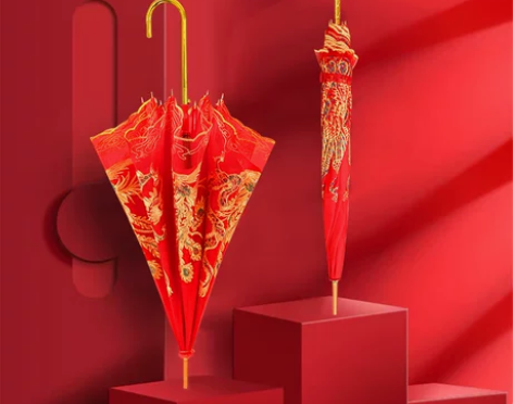 【狂欢价】红伞婚庆结婚出嫁伞蕾丝花边刺绣长...