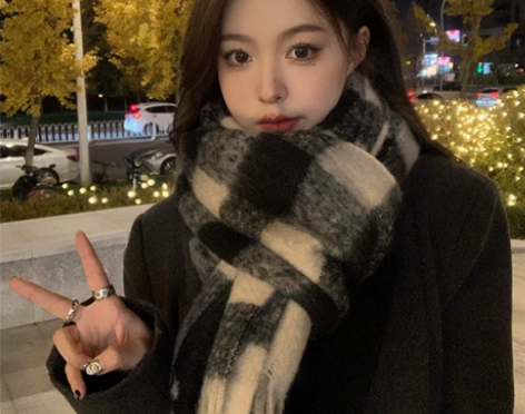 虞书欣同款韩系ins格子围巾女冬季高级感