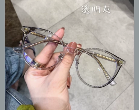 防蓝光透明TR板材椭圆框架眼镜近视女可配度...