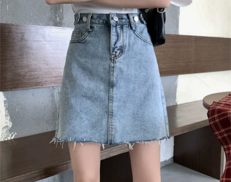 2020夏季新款大码胖mm高腰a字牛仔短裙...