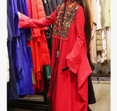 杨丽萍同款原创复古民族风刺绣立领盘扣喇叭袖...