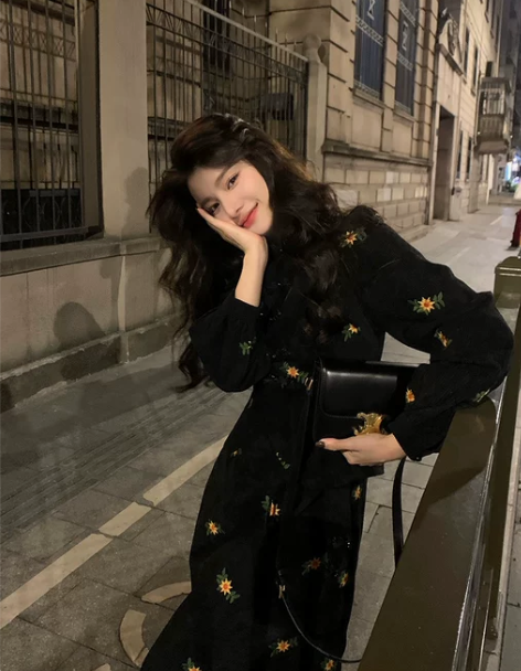 邓六六法式复古改良旗袍裙显瘦假两件新中式灯...