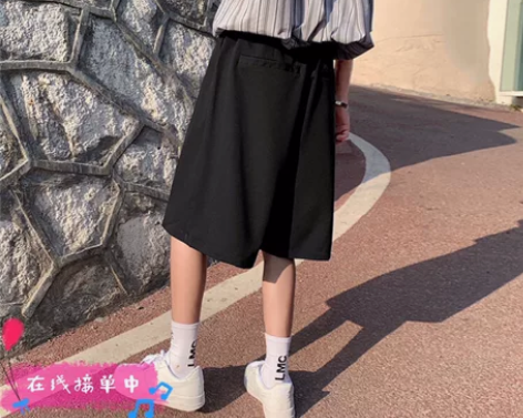 夏季短裤男痞帅气纯色休闲直筒宽松中裤学生港...