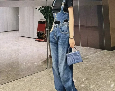 背带牛仔裤女春秋2022年新款复古时尚高腰...