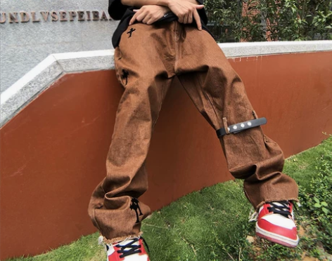 美式hiphop炸街宽松直筒牛仔裤男女高街...