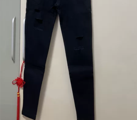 SP-68黑色修身破洞牛仔裤长裤 知道这个...