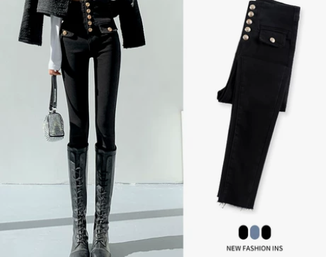 【狂欢价】高腰黑色牛仔裤女紧身小脚裤202...