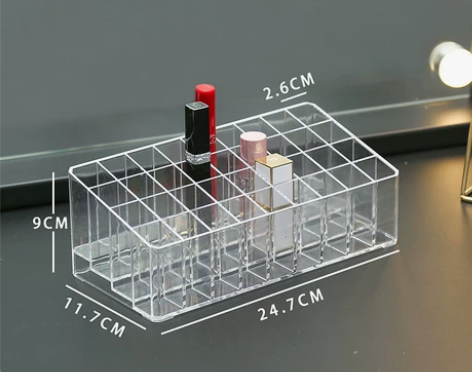 桌面口红唇釉收纳盒多格防尘透明带盖口红格家...