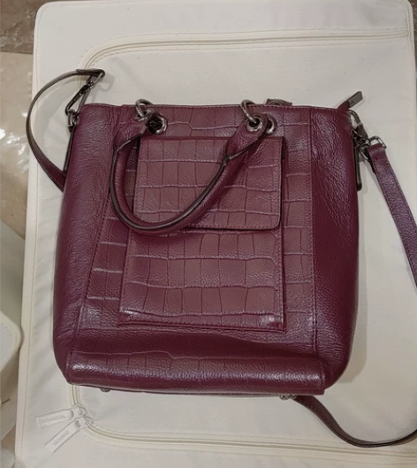 女士真皮单肩包，手提包，背包，挎包，紫红色...