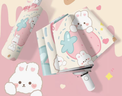 卡通兔安全自动雨伞女防晒防紫外线太阳伞晴雨...