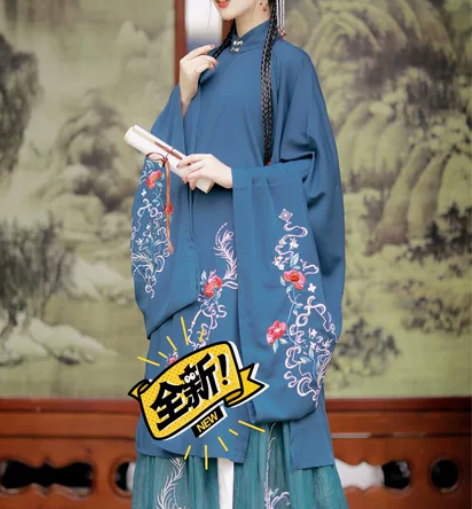 玉术原创汉服女百灵明制斜襟立领长衫齐腰褶裙...