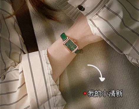 时尚轻奢方形网红同款经典复古小绿表绿表盘绿...