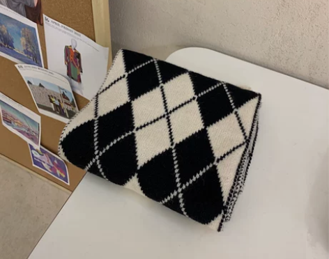 丁走走日系复古学生格子针织围巾女冬季保暖i...