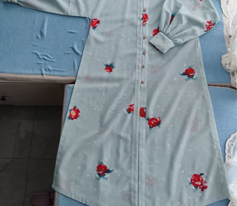 缃桃红山茶化纤絽立领对襟长衫明制汉服长衫改...