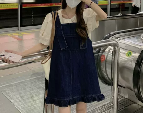 背带裙女夏季小个子牛仔连衣裙2022新款洋...