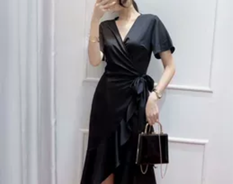 2020夏装新款V领荷叶边绑带一片式中长款...