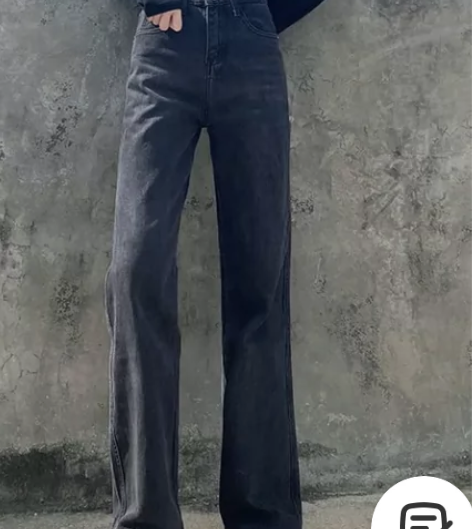 黑灰色阔腿牛仔裤女2022秋冬新款泫雅高腰...