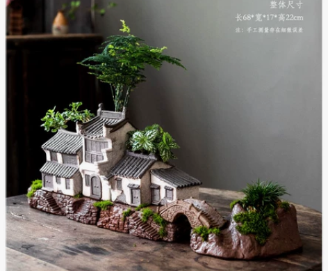 创意绿植盆景新中式禅意复古花盆陶瓷鱼缸造景...