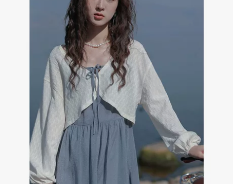 白色防晒开衫薄款女法式高级感披肩外搭半截罩...