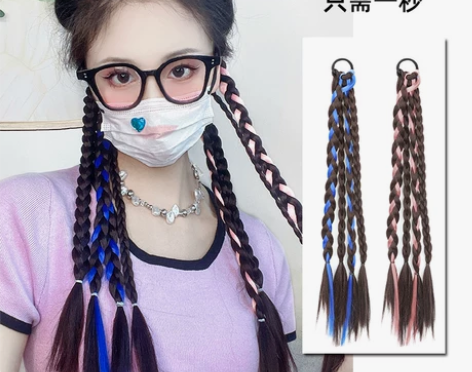 送)拳击辫假发女双马尾甜辣辫子麻花长辫彩色...