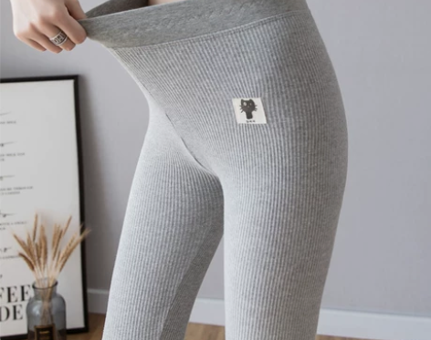 网红黑色裤子女外穿秋冬季螺纹条纹加绒加厚保...