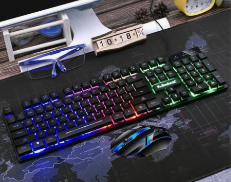 朋克复古发光键盘鼠标套装，机械手感防水悬浮...