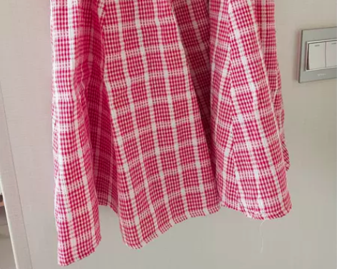 中古半身裙夏季格子半身裙女韩版高腰荷叶边A...