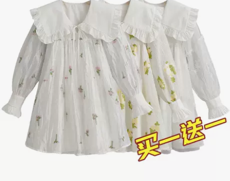 设计师合作款翻领连衣裙2022春季新款小花...