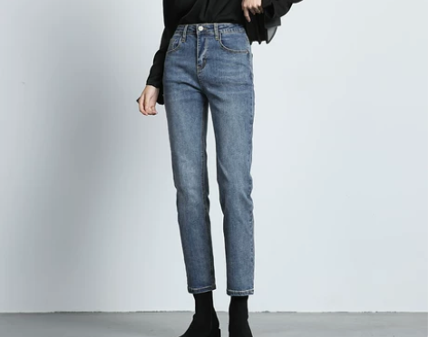 复古蓝直筒牛仔裤女春秋2022春装新款高腰...