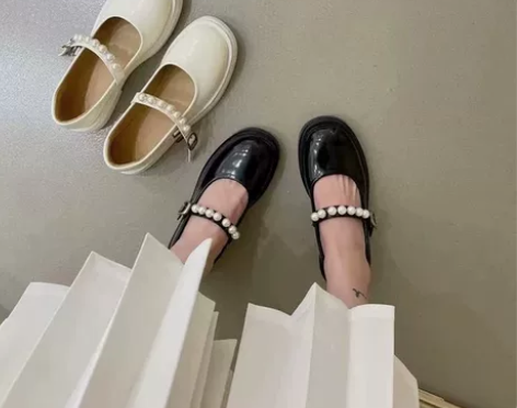 【加购】珍珠一字扣带玛丽珍鞋厚底平底秋季单...