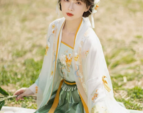 汉服池夏橘子胡了宋制对襟半袖长衫褶裙原创改...