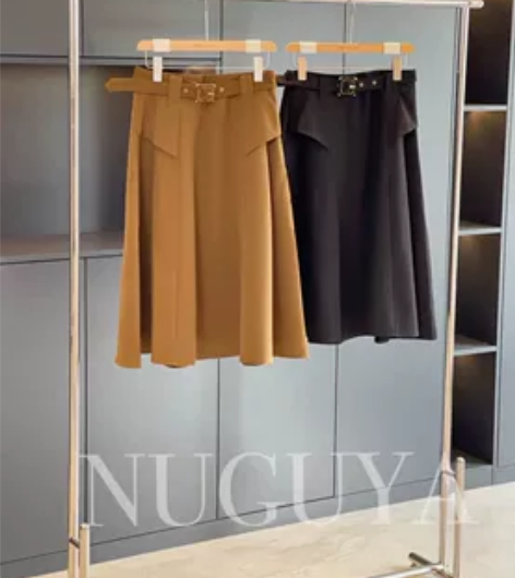 高级感显瘦高腰黑色半身裙女中长款秋冬A字大...