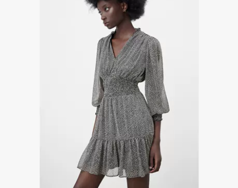 ZARA 新款 女装 动物纹印花荷叶边连衣...