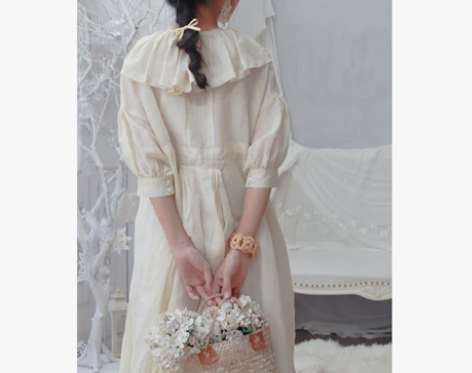 mani森日快乐森系仙气宽松细褶苎麻大荷叶...