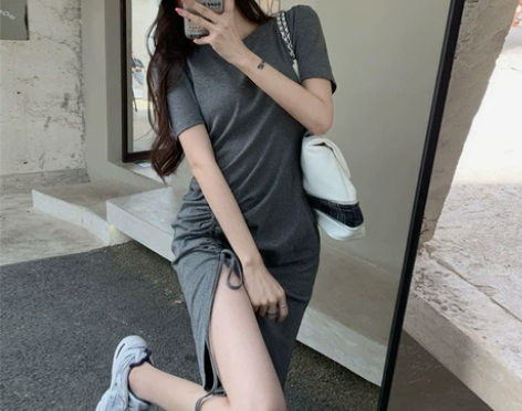 黑色连衣裙御姐轻熟风女夏季性感开叉裙子20...
