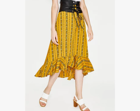 ?UR 半身裙 黄色民族风波浪边 对160...