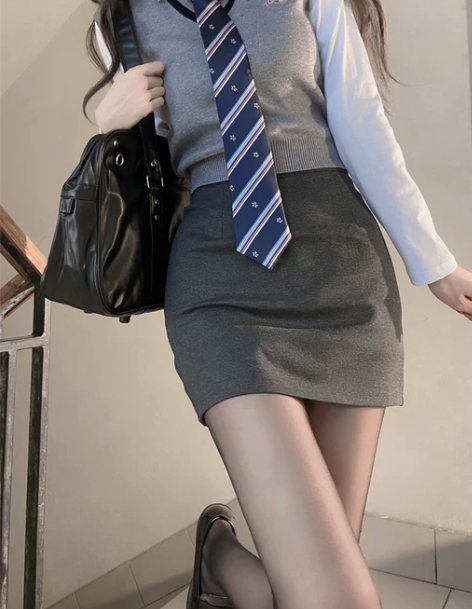 工装收腰工装韩系女高学院风背心套装JK制服...