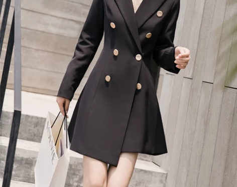 早春小西装外套连衣裙女复古时尚港风中长款收...