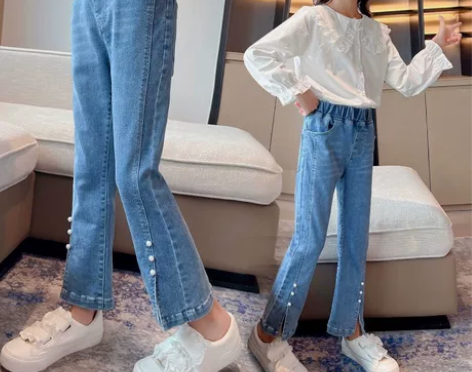 女童修身牛仔裤春秋2022新款儿童时髦弹力...