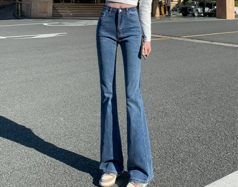 微喇牛仔裤女2022年新款春装季高腰显瘦宽...