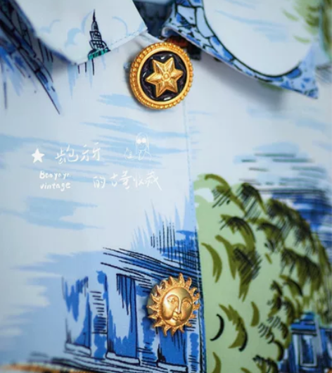 中古鎏金珐琅釉莱茵石纽花珍珠纽扣帽 拍了一...