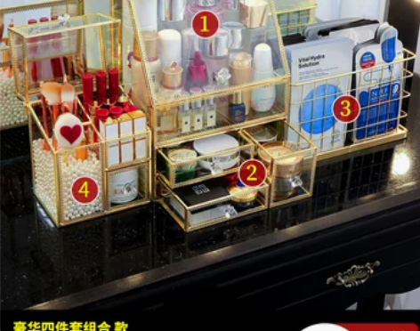 网红化妆品收纳盒桌面玻璃家用防尘大容量口红...