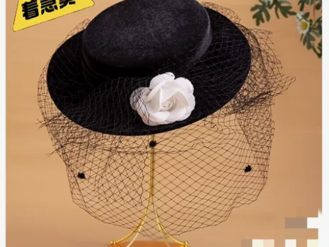 急出~优雅复古风赫本风花朵礼帽女英伦法式时...