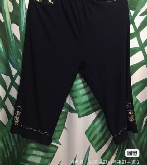 中老年女士七分短裤大码高腰弹力彩裤 长73...