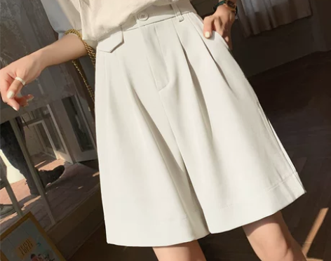 垂感西装短裤女，夏季薄款五分雪纺直筒复古港...